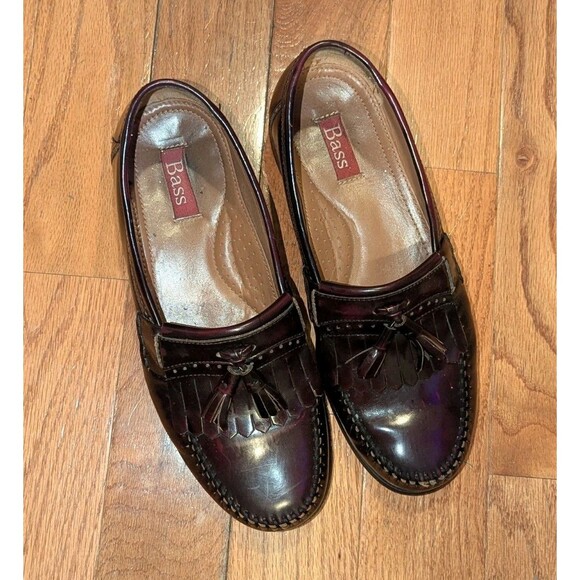 Bass Padded Burgundy Leather Grammer Tassle Kiltie Loafers Slip On Dress Shoes main image 11